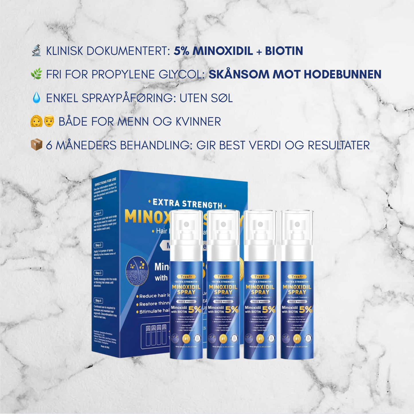 Minoxidil 5 % + Biotin Spray – 12 måneders forbruk